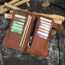 Load image into Gallery viewer, Men&#39;s genuine leather wallet chain Snap bifold purse crazy horse leather card case Phone card holder clutch tiger dragon wallet