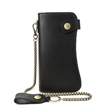 Load image into Gallery viewer, Men&#39;s genuine leather wallet chain Snap bifold purse crazy horse leather card case Phone card holder clutch tiger dragon wallet