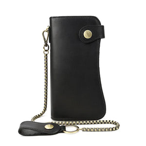 Men's genuine leather wallet chain Snap bifold purse crazy horse leather card case Phone card holder clutch tiger dragon wallet