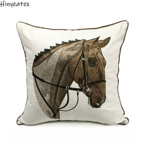 High Quality Embroidery Horse Designer Pillow Cover Sofa Cushion Cover Canvas Home Bed Decorative Case 45 x 45cm Sell by Piece
