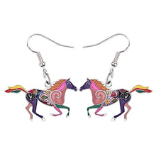 Load image into Gallery viewer, Bonsny Enamel Alloy Floral Running Horse Earrings Drop Dangle Big Hot Fashion Animal Jewelry For Women Girls Teen Gift Wholesale