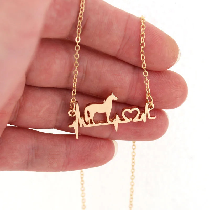 hzew cute Electrocardiogram  con collar horse penadant necklace gift