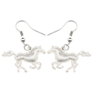Bonsny Enamel Alloy Floral Running Horse Earrings Drop Dangle Big Hot Fashion Animal Jewelry For Women Girls Teen Gift Wholesale
