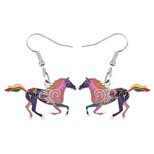 Load image into Gallery viewer, Bonsny Enamel Alloy Floral Running Horse Earrings Drop Dangle Big Hot Fashion Animal Jewelry For Women Girls Teen Gift Wholesale
