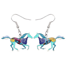 Load image into Gallery viewer, Bonsny Enamel Alloy Floral Running Horse Earrings Drop Dangle Big Hot Fashion Animal Jewelry For Women Girls Teen Gift Wholesale