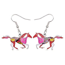 Load image into Gallery viewer, Bonsny Enamel Alloy Floral Running Horse Earrings Drop Dangle Big Hot Fashion Animal Jewelry For Women Girls Teen Gift Wholesale