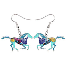 Load image into Gallery viewer, Bonsny Enamel Alloy Floral Running Horse Earrings Drop Dangle Big Hot Fashion Animal Jewelry For Women Girls Teen Gift Wholesale