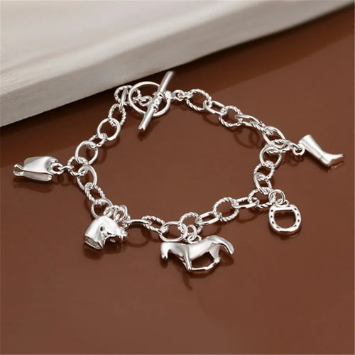 925 wholesale Beautiful fashion silver color Bracelet charm Horse Elegant chain high quality classic jewelry H074 Christmas gift