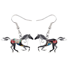 Load image into Gallery viewer, Bonsny Enamel Alloy Floral Running Horse Earrings Drop Dangle Big Hot Fashion Animal Jewelry For Women Girls Teen Gift Wholesale