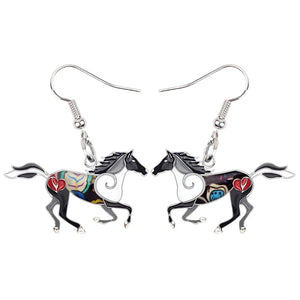 Bonsny Enamel Alloy Floral Running Horse Earrings Drop Dangle Big Hot Fashion Animal Jewelry For Women Girls Teen Gift Wholesale