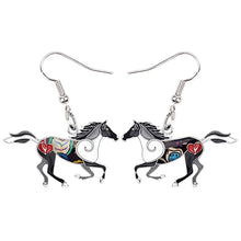 Load image into Gallery viewer, Bonsny Enamel Alloy Floral Running Horse Earrings Drop Dangle Big Hot Fashion Animal Jewelry For Women Girls Teen Gift Wholesale