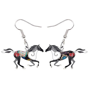 Bonsny Enamel Alloy Floral Running Horse Earrings Drop Dangle Big Hot Fashion Animal Jewelry For Women Girls Teen Gift Wholesale