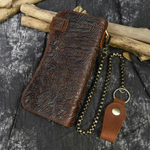 Load image into Gallery viewer, Men&#39;s genuine leather wallet chain Snap bifold purse crazy horse leather card case Phone card holder clutch tiger dragon wallet