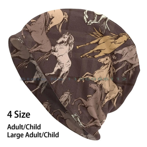 Horse Lovers Pattern Art Beanies Knit Hat Horses Equestrian Equine Horseback Riding Ponies Horse Lovers Funny Horse Cute