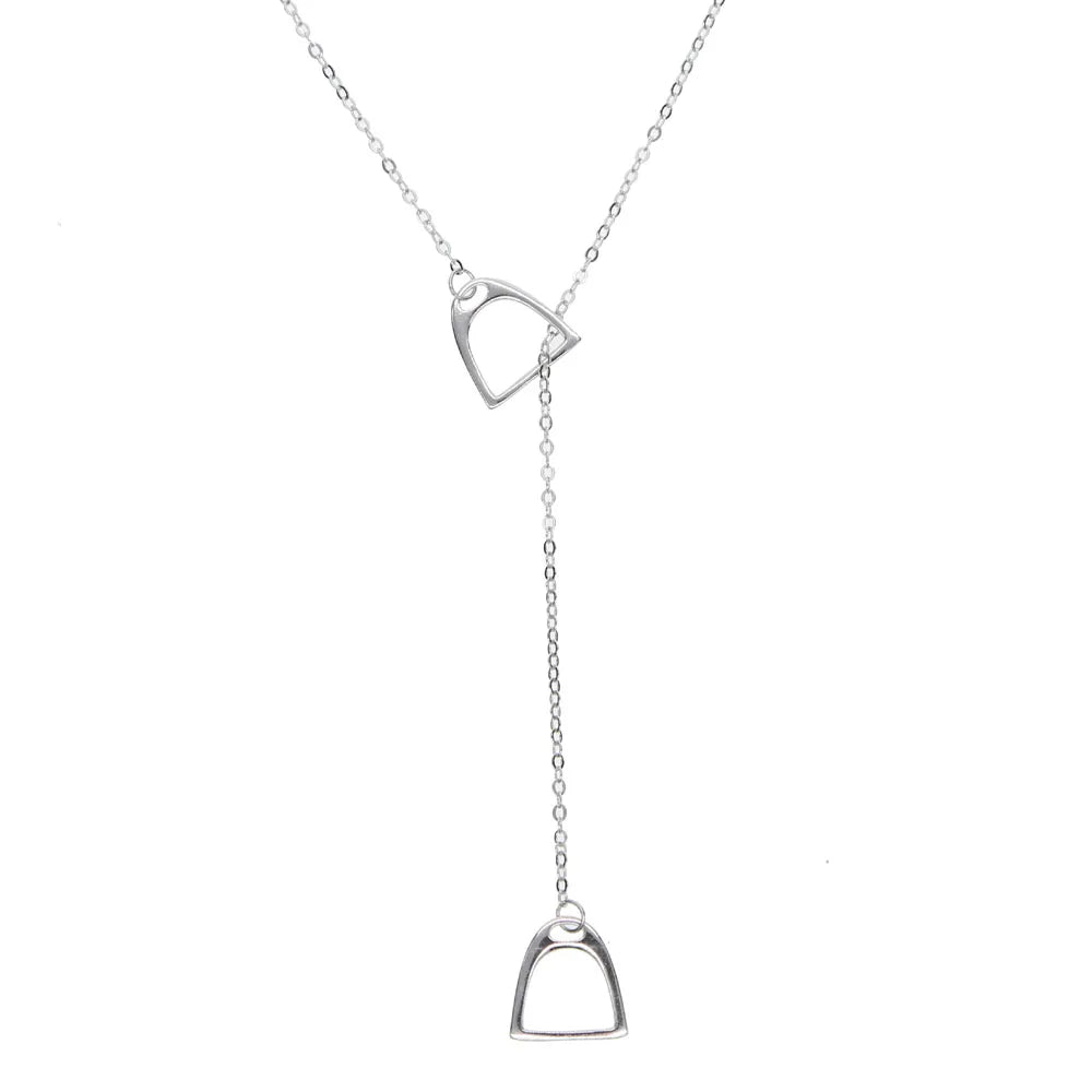 100% 925 sterling silver lariat long necklace heart lades women charming gift horse lover Equestrian Necklaces, Stirrup Jewelry