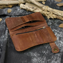 Load image into Gallery viewer, Men&#39;s genuine leather wallet chain Snap bifold purse crazy horse leather card case Phone card holder clutch tiger dragon wallet