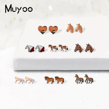 Load image into Gallery viewer, 2023 New Fashion Cartoon Funny Running Horse Stainless Steel Stud Earrings Handcraft Epoxy Acrylic Earrings