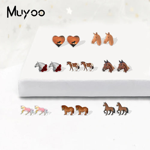 2023 New Fashion Cartoon Funny Running Horse Stainless Steel Stud Earrings Handcraft Epoxy Acrylic Earrings