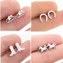 Load image into Gallery viewer, Stainless Steel Earring Western Equestrian Horse Cowboy Cowgirl Boot Horseshoe Earrings for For Women Men Jewelry Pendientes