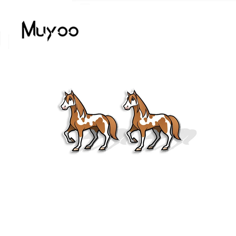 2023 New Fashion Cartoon Funny Running Horse Stainless Steel Stud Earrings Handcraft Epoxy Acrylic Earrings