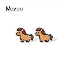 Load image into Gallery viewer, 2023 New Fashion Cartoon Funny Running Horse Stainless Steel Stud Earrings Handcraft Epoxy Acrylic Earrings