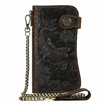 Load image into Gallery viewer, Men&#39;s genuine leather wallet chain Snap bifold purse crazy horse leather card case Phone card holder clutch tiger dragon wallet