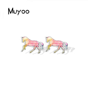 2023 New Fashion Cartoon Funny Running Horse Stainless Steel Stud Earrings Handcraft Epoxy Acrylic Earrings