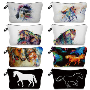 Colorful Horse Print Makeup Bags For Women Roomy Toiletry Bag Mini Travel Practical Pouch Birthday Custom Pattern Cosmetics Bags